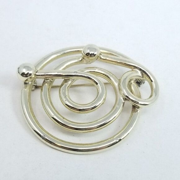 Vintage Abstract Design Modern Minimalist Brooch, Gold Tone Setting, Unique - Picture 5 of 5